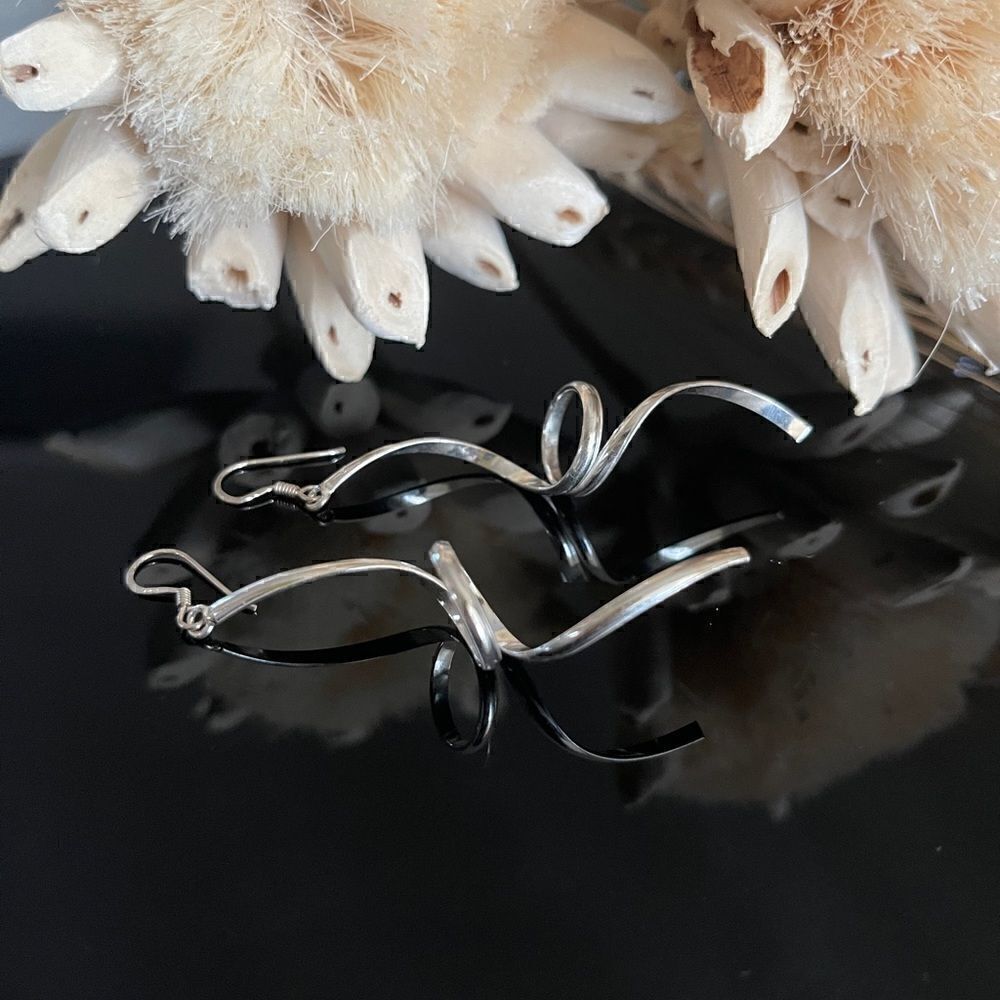 Spiral sterling silver long dangle earrings